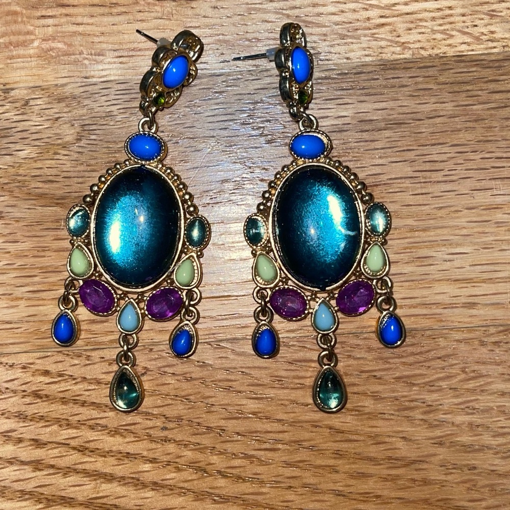 Vibrant Gold and Multicolor Dangle Earrings